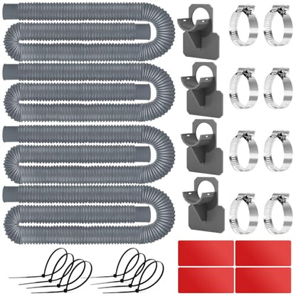 Replacement Pool Hoses for Above Ground Pools, 1.25" ID x 59" L, 4 Pack with 4 Hose Holders and 8 Metal Clamps (Grey) - color: Grey(2), size: 4 Pcs