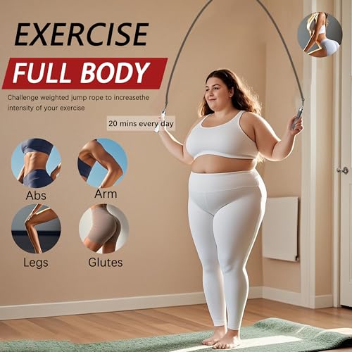 Weighted Jump Rope for Men Women -Interchangeable 1/5lb 1/4lb 1/2lb Heavy jump ropes - 360 Degree Spin - Length Adjustable,Ergonomics Leather Grip Skipping Rope for Fitness Weight Loss & More - color: White