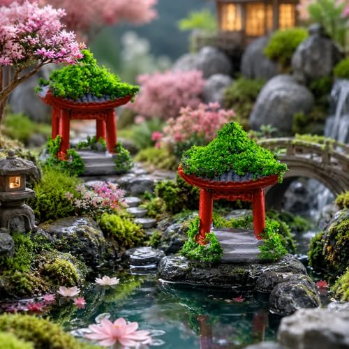 8 pcs Chinese Pavilion Pagoda with Glass Micro Landscape Dollhouse Decoration Japanese Miniature Pagoda Statue Tabletop Fairy Garden Decoration