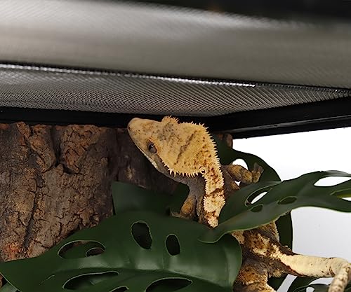 2Pack Reptile Fake Plants for Terrarium, Snake Tank Accessories, Habitat Decor Artificial Hanging Plants with Suction Cup - Fake Swiss Cheese Plants Monstera Adansonii