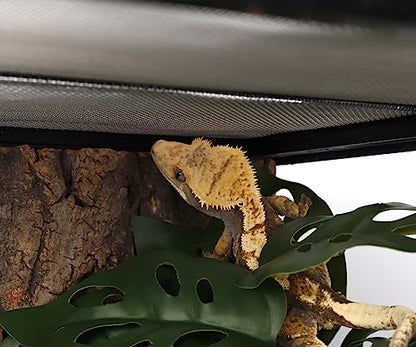 2Pack Reptile Fake Plants for Terrarium, Snake Tank Accessories, Habitat Decor Artificial Hanging Plants with Suction Cup - Fake Swiss Cheese Plants Monstera Adansonii