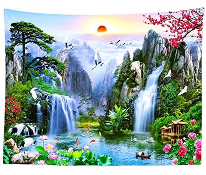 BELECO 9x6ft Fabric Fairyland Mountain Lake Photography Backdrop Waterfalls Swans Fish Flowers Dreamy Natural Landscape Painting Background Wall Murals Home Decor Kids Adults Portrait Photoshoot - size: 9x6FT