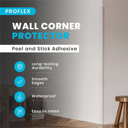 Proflex Wall Corner Protector - Clear 2 inch x 60 inch - Pack of 6 - Self Adhesive Corner Guards for Walls Edge Protection – Easy to Apply – No Tools Needed