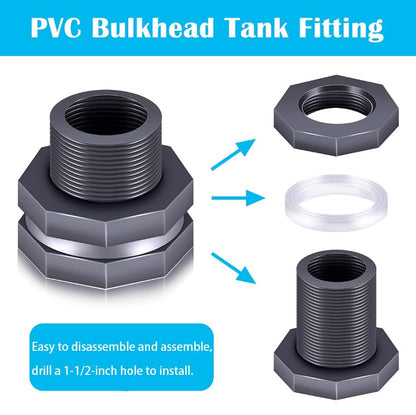 2PCS PVC Bulkhead Fitting 3/4 Inch,Water Tank Connector Adapter,Thru-Bulk Pipe Fitting for Rain Barrels, Aquariums,Water Tanks,Pools(Grey) H-007-2 - style: 2Pcs 3/4inch