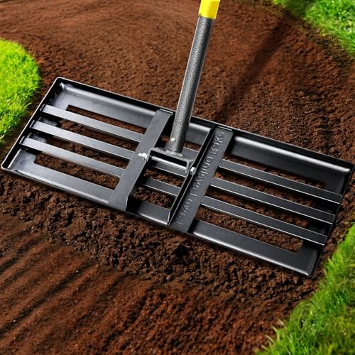 Lawn Leveling Rake, 5 FT Yard Leveler with 30 x 10 Wide Large Rakes Head for Smooth Garss Soil Sand Dirt, High Effect Ground Leveling Tool with Round Edge for Landscape Golf Course, No Flip - style: 5 FT