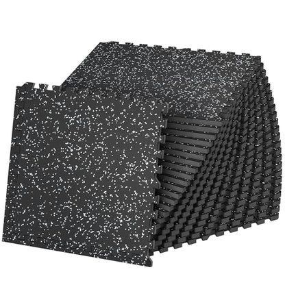 SUPERJARE 1" Extra-Thick Rubber Top Exercise Mat, Gym Flooring for Home Gym | Puzzle Gym Mat for Workout Equipment, Interlocking Floor Tiles with EVA Foam, 24 Pcs 96 Sq Ft, Black/Grey - size: 24 Tiles (96 Sq Ft)