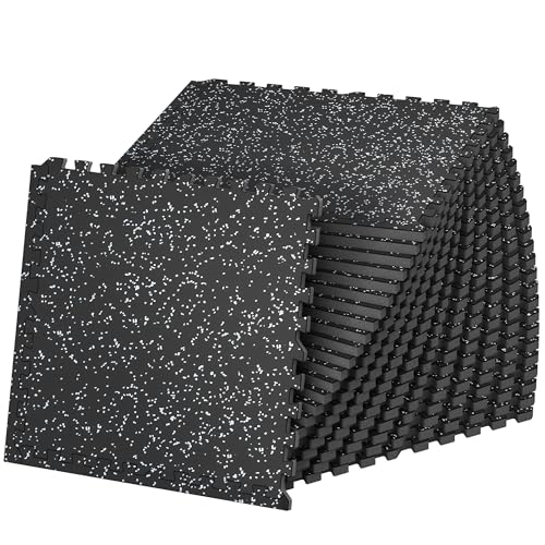 SUPERJARE 1" Extra-Thick Rubber Top Exercise Mat, Gym Flooring for Home Gym | Puzzle Gym Mat for Workout Equipment, Interlocking Floor Tiles with EVA Foam, 24 Pcs 96 Sq Ft, Black/Grey - size: 24 Tiles (96 Sq Ft)