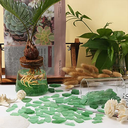 Sea Glass for Crafts - Decorative Frosted Seaglass Pieces - 16oz - Vase Filler, DIY Art Craft Supplies - Beach Wedding, Home Decor, Aquarium Decor (Green)