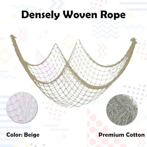10 Pieces Natural Fish Net Ocean Themed Wall Hangings Party Decor Decoration Fish Net Decorative Party Supplies Natural Cotton Fishnet Accessory for Sea Party (Beige)