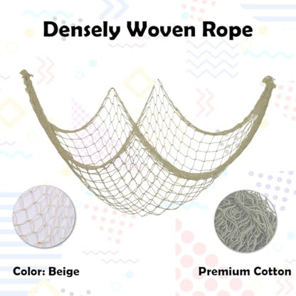 10 Pieces Natural Fish Net Ocean Themed Wall Hangings Party Decor Decoration Fish Net Decorative Party Supplies Natural Cotton Fishnet Accessory for Sea Party (Beige)