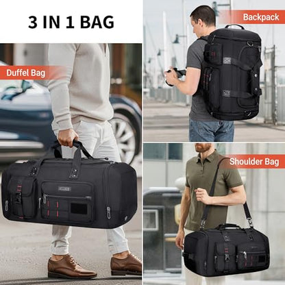 WITZMAN Duffle Bag for Men 3 in 1 Convertible 45L Nylon Gym Travel Backpack | Multi-pockets with Shoe Compartment and Dry-wet Pocket, One Duffel Bag for Sports, Weekender, Overnight, B693 Black - color: Black