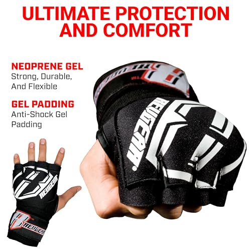 Revgear Neoprene High-Performance Gel Pro Hand Wraps | Wear Under Boxing or MMA Glove | Attached 120 inch Elastic Wrist Wrap | Ultra-Comfortable Anti-Shock Wrap for Training, Sparring, Fighting (Pair)