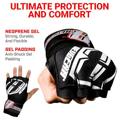 Revgear Neoprene High-Performance Gel Pro Hand Wraps | Wear Under Boxing or MMA Glove | Attached 120 inch Elastic Wrist Wrap | Ultra-Comfortable Anti-Shock Wrap for Training, Sparring, Fighting (Pair)