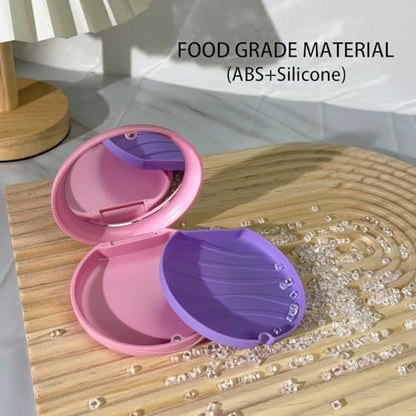 2 Pack Aligner Case with Mirror, Retainer Case for Invisalign - color: 1PC Pink Purple+1PC Purple Green