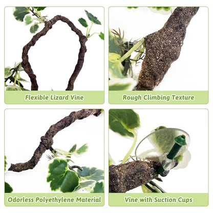Flexible Bend-A-Branch Climbing Reptile Jungle Vines Snake Climbing Branch for Terrarium Plants Crested Gecko Tank Accessories for Leopard Gecko Lizard Chameleon Frog (Green)