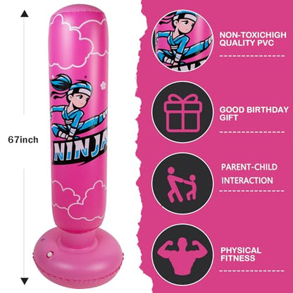 Onirii 66 Inch Kids Inflatable Punching Bag - color: Ninja Pink