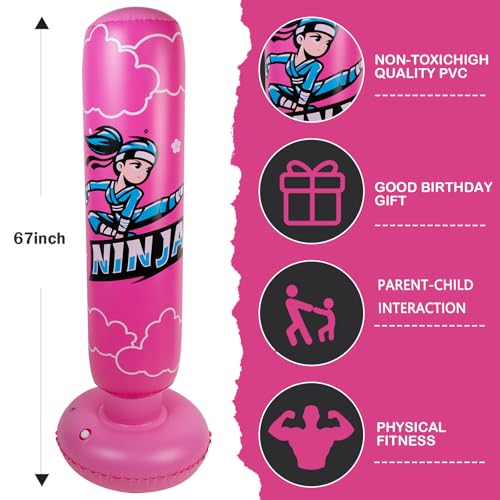 Onirii 66 Inch Kids Inflatable Punching Bag - color: Ninja Pink