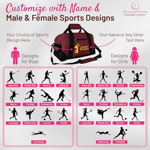 Personalized Passion Small Sports Duffel Bags for Kids - Custom 14” Waterproof Travel Duffle with Name & Boxing Design - Black Two-Toned Kids Weekender Bag for Boys and Girls - color: Black, style: Boxing