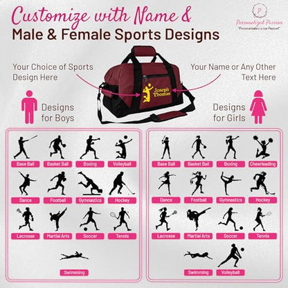 Personalized Passion Small Sports Duffel Bags for Kids - Custom 14” Waterproof Travel Duffle with Name & Boxing Design - Black Two-Toned Kids Weekender Bag for Boys and Girls - color: Black, style: Boxing