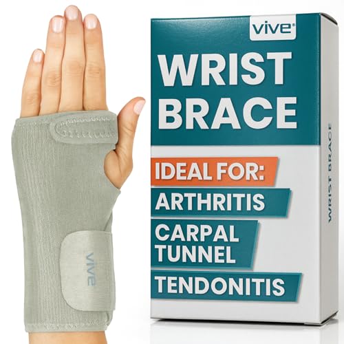 Vive Wrist Brace - Carpal Tunnel Hand Compression Support Wrap for Men | Women, Tendinitis, Bowling, Sports Injuries Pain Relief - Removable Splint - Universal Ergonomic Fit (Gray, Left) - color: Gray, size: Left