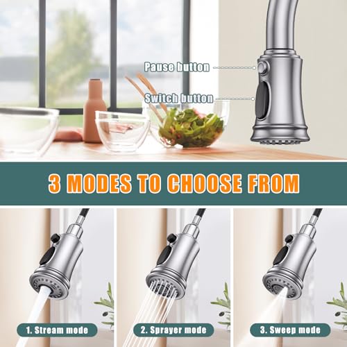 Kitchen Faucet with Pull Down Sprayer, Single Handle High Arc Utility Sink Faucet with Deck Suitable for bar for Kitchen Sink, Laundry Sink, Wet Bar or RV, Brushed Nickel