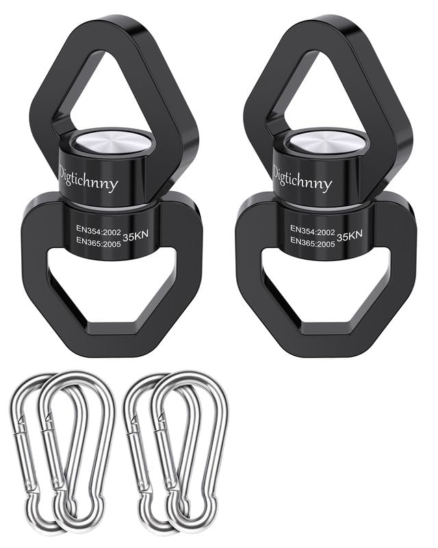 35KN Swing Swivel with Swivel Carabiner, Black, 2 Pack - color: Black, size: 2 pack with carabiners