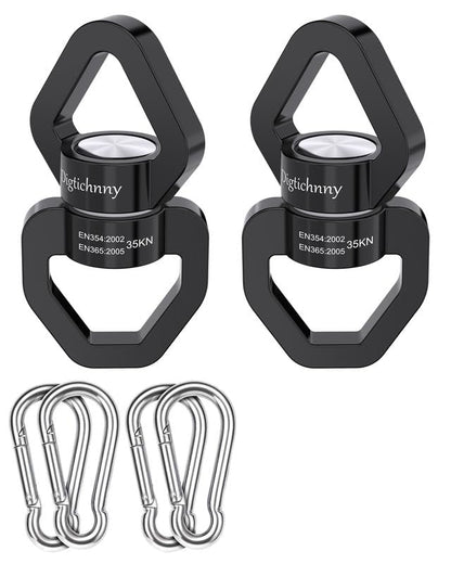 35KN Swing Swivel with Swivel Carabiner, Black, 2 Pack - color: Black, size: 2 pack with carabiners