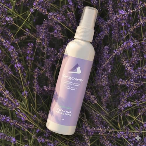 SwaytAway Fitness Mat Mist with Towel, 4oz Travel Size, 1 Pack, Lavender | Yoga Mat Spray with Towel Aromatherapy-Inspired Lavender Essential Oil Blend, Plant-Based, No Rinse, Refreshes & Deodorizes - size: 4 oz - 1 Pack