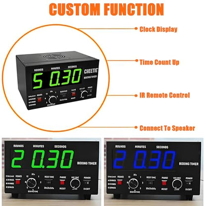 Classic Boxing Interval Timer with LED Display, 1-12 Rounds, Adjustable Buzzer, 30 Sec to 10 Min Workouts, 0/30/60 Sec Rest, Perfect for Fitness Training - color: Blue