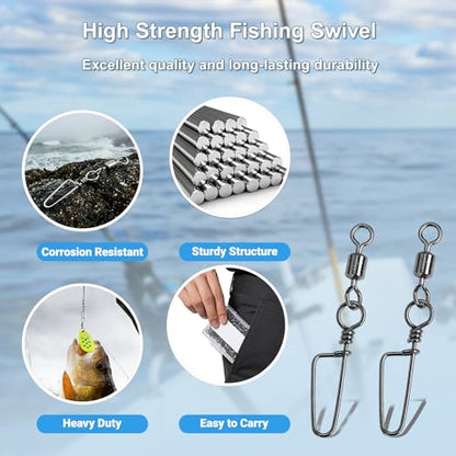 Barrel Stainless Snap Swivels Strength Saltwater Lure Connector Fishing Steel Clips Fishing Swivel Rolling Black Nickel