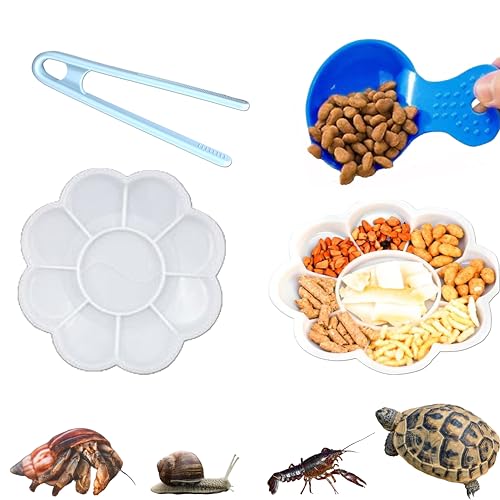 2pcs Hermit Crab Food Bowls with Feeding Tongs and Scooper Set, Hermit Crab Food Bowl Water Dishes Accessories, Small Animal Foods Dish Kit, Feeder Bowl for Snail Tortoise Crab (Blue)