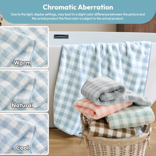 JML Bath Towels, 2 Pack, 30x60 in, Microfiber, Cationic Plaid Blue - color: Cationic Plaid Blue, size: 30 in x 60 in