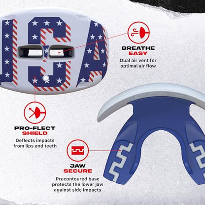 SAFEJAWZ Lip Guard, Football Mouth Guard with Detachable Strap - color: Usa