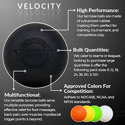 Velocity Lacrosse Balls - 60 and 120 Packs - for Practice, Official NFHS and College Approved Size - color: Black, size: 120 Balls, style: Practice Ball