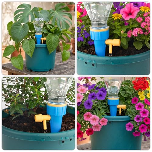22 Pack Self Watering Spikes for Plant, 11 Blue & 11 Green Automatic Plants Waterer, Insert Devices with Adjustable Valve Switch for Garden Water Planter System Indoor & Outdoor