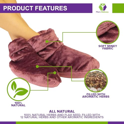 MARS WELLNESS Heated Microwavable Booties - Microwave Slipper Warmers | 3 Pack - Mauve Heated Socks, Great Gift for Women and Men - color: Mauve, size: Pack of 3