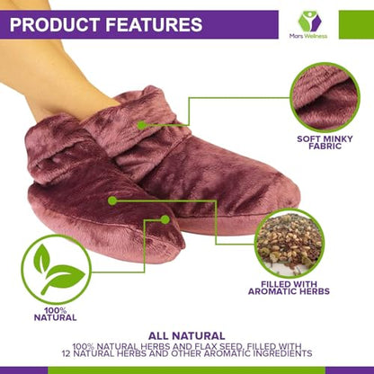 MARS WELLNESS Heated Microwavable Booties - Microwave Slipper Warmers | 3 Pack - Mauve Heated Socks, Great Gift for Women and Men - color: Mauve, size: Pack of 3