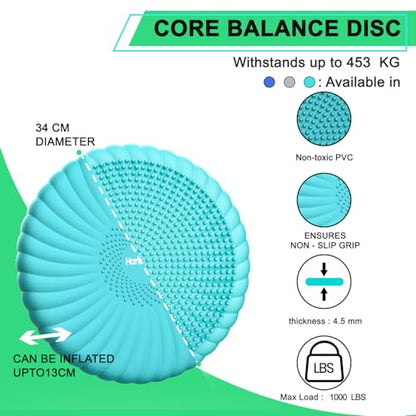 Wobble Cushion Core Balance Disc, Wiggle Seat with Inflation Pump - color: 1Turquoise