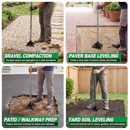 Walensee 10" x 10" Steel Tamper Tool with 48" Handle, Heavy Duty Ground Tamper with Rubber Grip for Leveling Paver Base, Soil, Gravel, Sand, Asphalt, Driveways, Yards and Blacktop Repair