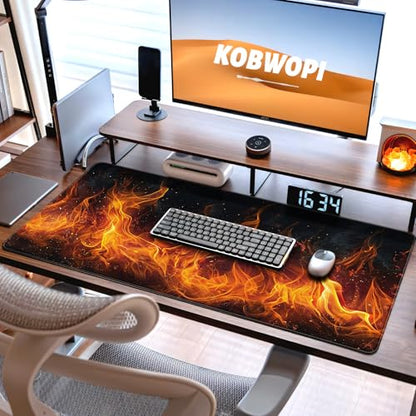 35.4 x 15.7 in, XXL Large Mouse Pad for Desk, Extended Keyboard Mouse Mat for Computer Office, Big Mousepad with Stitched Edges, Gaming Pc-Flame on Black - color: Flame on Black