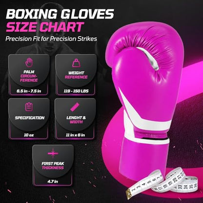 Flexzion Boxing Sparring Training Gloves Pro Muay Thai Kickboxing Heavy Bag Punching Mitts Wrist Wrap Full Contact Combat Sport Protective Hand Gear Martial Art Supply for Women & Teens, 10Oz - color: Pink
