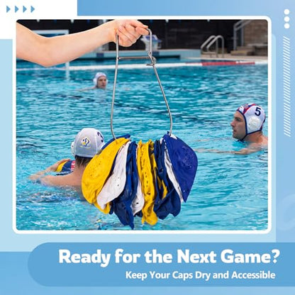 Hicarer Stainless Steel Water Polo Cap Stringer, Holds up to 2 Sets Caps, Rust Resistant Team Organizer and Drying Rack for Schools Clubs Pool Practice