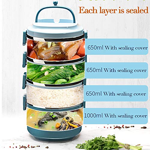 3 Tier Stackable Stainless Steel Lunch Box Sealed(blue, 3 layers) with spoon and fork - color: Blue, size: 3 layers