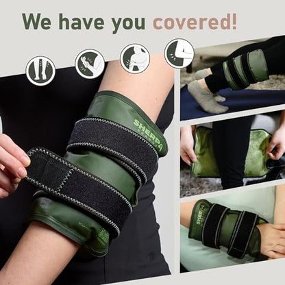 Medium Gel Ice Pack Wrap with Straps, Stretchable 8" x 23" | Hot and cold gel ice pack for pain relief, tennis elbow, ankle, foot & hand, iwith straps hold pack securely in place, green - size: Medium, style: Green