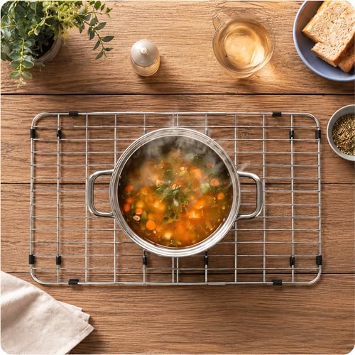 Stainless Steel Sink Grid and Protector for Bottom of Kitchen Sink, 28-3/8" x 14-3/16" with Drain Hole for Single Handmade Sink Bowl for Kitchen Sink Grate with Sink Hole Cover, One-Piece