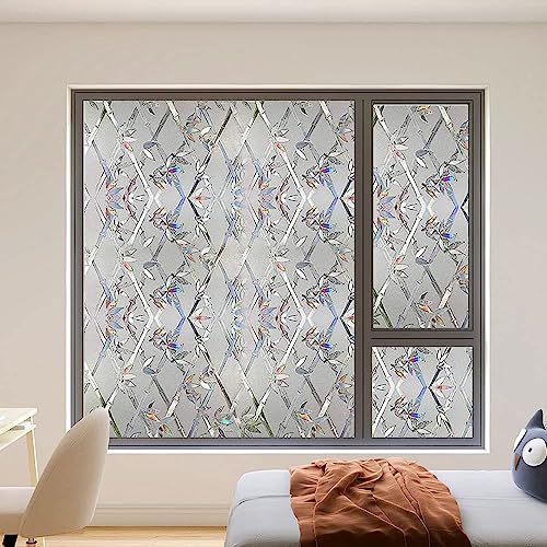 Window Privacy Film, 3D Stained Glass Film, Vinyl Decorative Window Decals, Static Cling Window Film Non-Adhesive Removable (17.5 x 157.4 inch) - size: 17.5'' x 157.4'' (44.5 x 400 cm)