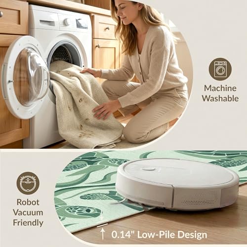 4'x6' Washable Modern Turtle Accent Rug, Mint Green Non-Shedding Small Carpet Pet Friendly & Kids Safe Play Mat for Playroom, Bedroom, Reading Nook | Ref:1953893