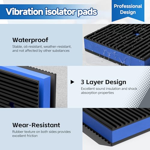 4" X 4" Anti Vibration Pads,Vibration Isolator Pads for Air Compressor,Mechanical Vibration Damping Pads for washing machine,Pre-Drill Hole Rubber Isolation Pads for Heavy Duty Rubber(4 Pcs)