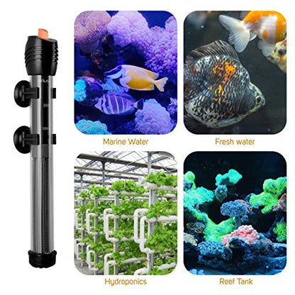 Submersible Aquarium Heater, Adjustable Fish Tahk Heater with Free Thermometer Suitable for Marine Saltwater and Freshwater - size: C150