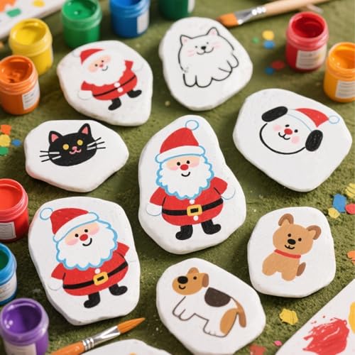 SINJEUN 35 PCS White Rocks for Painting, 2"-3" Flat Painting Rocks, Paintable Rock for Arts and Craft DIY Decoration